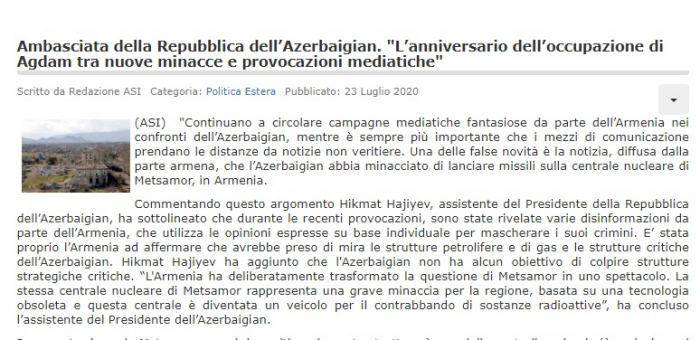   Aufdeckung armenischer Lügen in der italienischen Presse geht weiter  