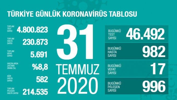  Türkiyədə koronavirusa yoluxma sayı 230 mini keçdi   