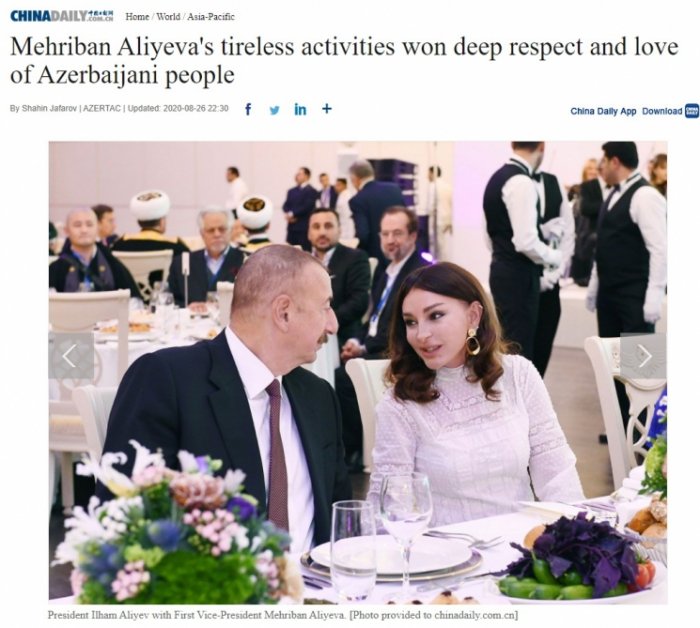   Chinese media highlights First Vice-President Mehriban Aliyeva