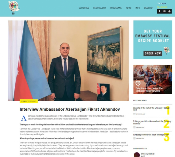   Sitio web holandés publica entrevista del embajador de Azerbaiyán  