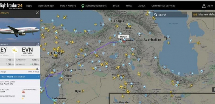  أظهر Flightradar24 لوحة بها مرتزقة متجهة من لبنان إلى أرمينيا 