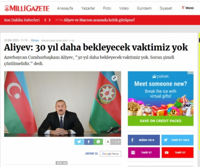  Interview des aserbaidschanischen Präsidenten mit dem Fernsehsender Al Jazeera im Rampenlicht der türkischen Medien 