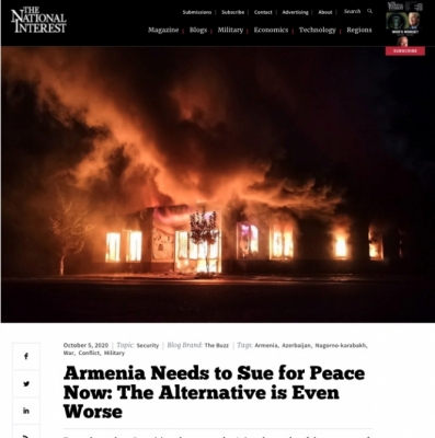     The National Interest:   Armenia needs to sue for peace now: The alternative is even worse  