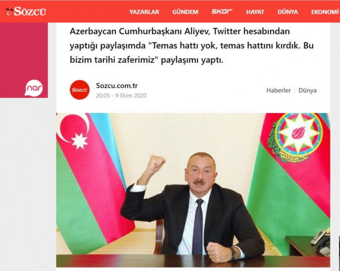 Ansprache des Präsidenten Aliyev in türkischer Presse 