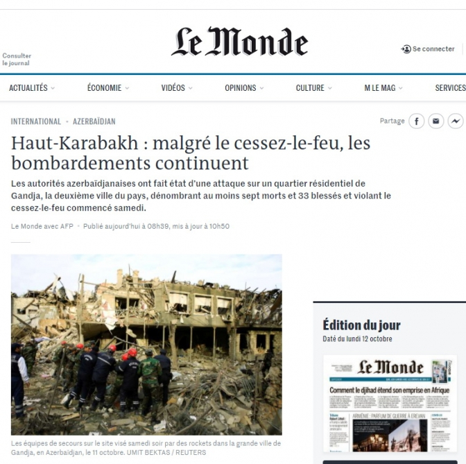  “Le Monde” qəzeti Gəncədəki erməni terrorundan yazdı 
