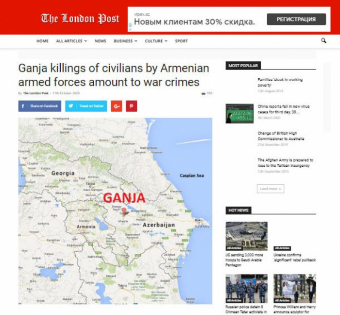   Armenischer Angriff auf Gandscha in der britischen Presse  