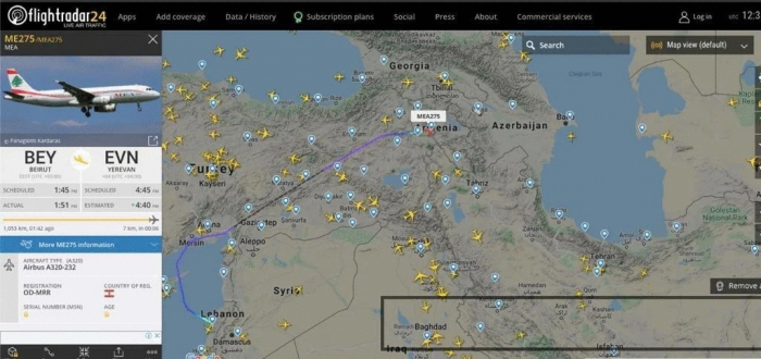 Flightradar24 zeigt ein Flugzeug mit Söldnern, die vom Libanon nach Armenien flogen