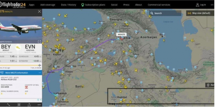  Flightradar24 displayed a plane with mercenaries flying from Lebanon to Armenia 