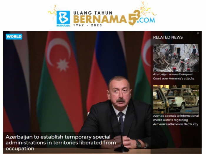   Bernama hebt den Befehl von Präsident Aliyev hervor, vorübergehende Verwaltungen in befreiten Gebieten einzurichten  