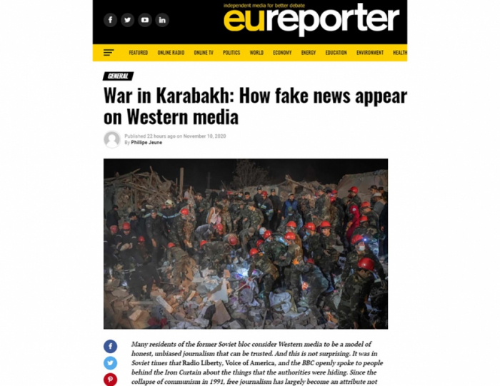  EU Reporter: Guerre au Karabagh: comment les fausses informations apparaissent dans les médias occidentaux 