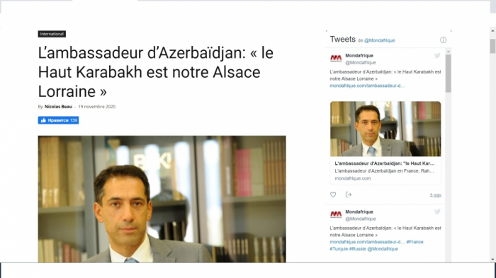  L’ambassadeur d’Azerbaïdjan en France:  «le Haut Karabakh est notre Alsace Lorraine »  