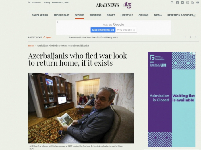   Arabnews:  "Aserbaidschaner kehren in ihre Häuser zurück" 