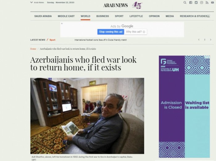 Diario Arabnews: Los azerbaiyanos regresan a sus hogares
