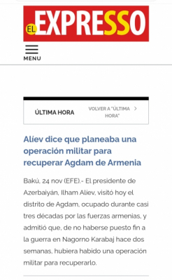 La prensa española publica un artículo sobre la visita del presidente de Azerbaiyán a Aghdam