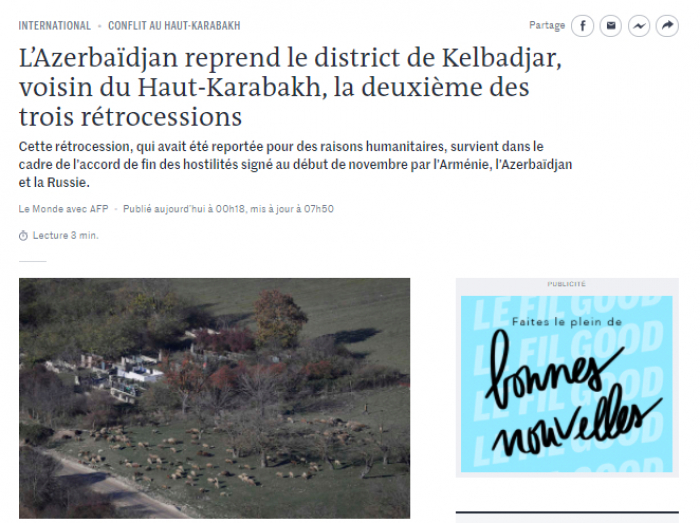   Le Monde escribió sobre la liberación de Kalbajar  
