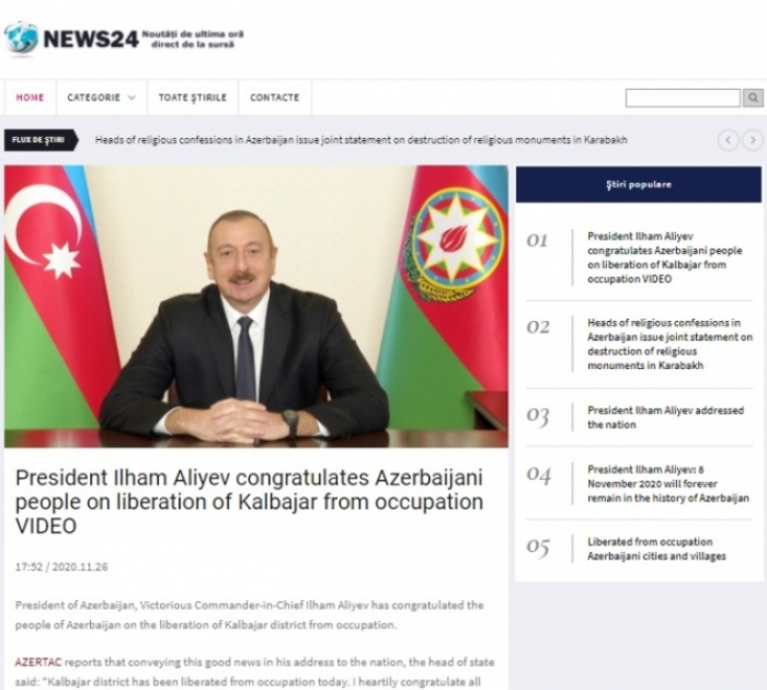 The Romanian portal writes about liberation of Kalbajar