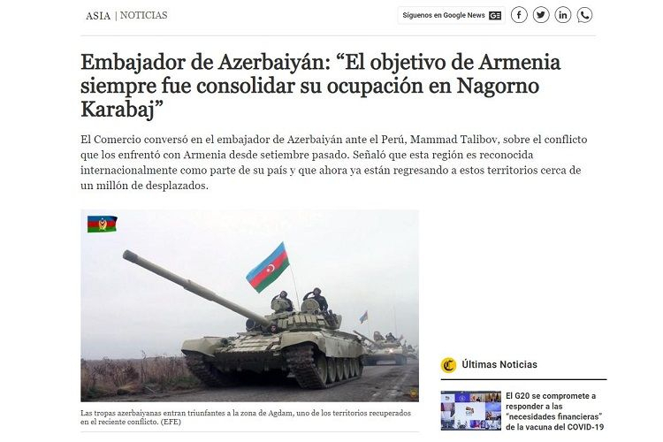 Perunun ən çox oxunan qəzeti erməni təcavüzündən yazdı