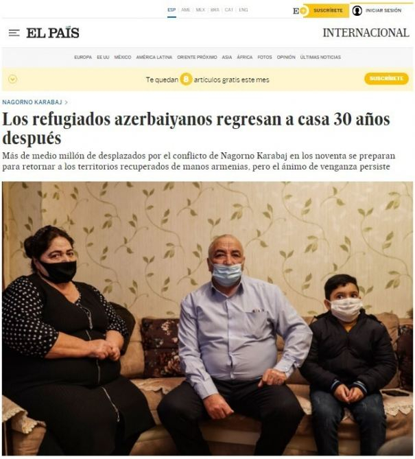   Spanische Zeitung:  "Aserbaidschanische Binnenvertriebene kehren nach 30 Jahren nach Hause zurück" 