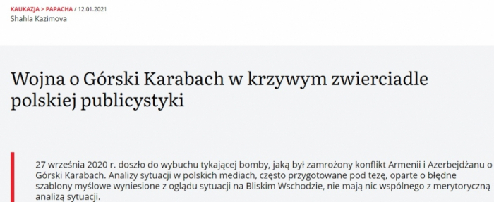  Polnisches Portal schreibt über die historischen Aspekte des Karabach-Konflikts 