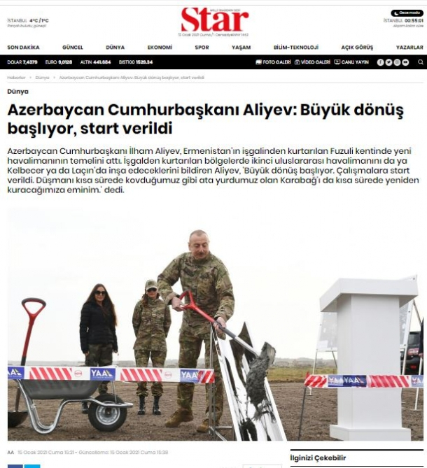 La prensa turca escribe sobre la visita del presidente Ilham Aliyev a Shushá
