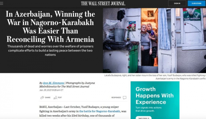 “Wall Street Journal” Azərbaycanın qələbəsindən yazdı