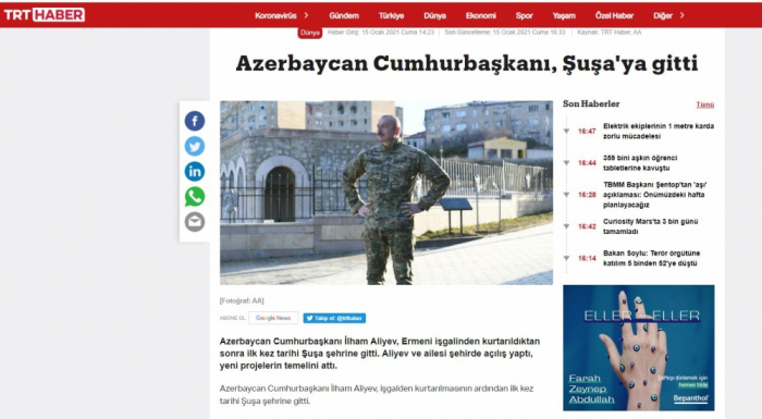   Turkish media highlight Azerbaijani President