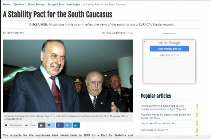 “Euractiv” portalı Cənubi Qafqazdan yazdı