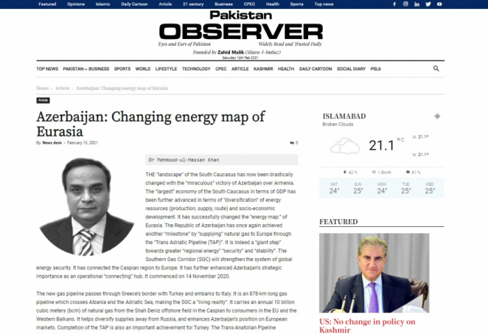   Azerbaijan: Changing energy map of Eurasia, Regional expert Dr. Mehmood Ul Hassan Khan  