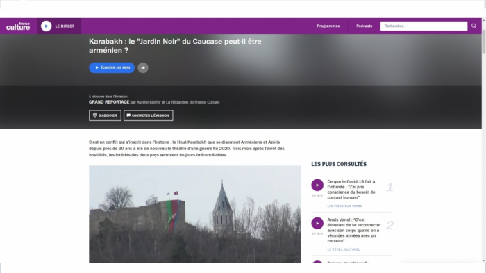     Karabagh:   la radio France Culture diffuse une émission sur la victoire de l