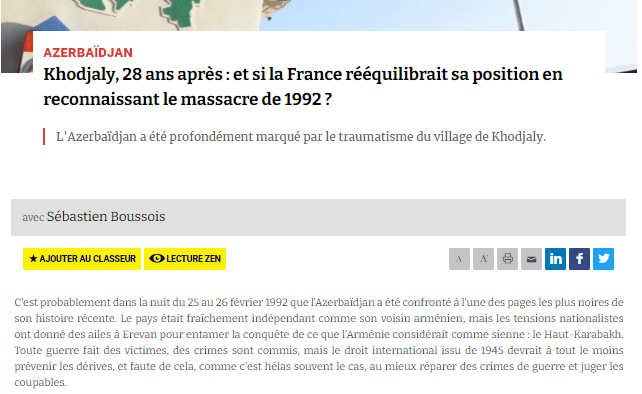  «Khodjaly, 28 ans après: et si la France rééquilibrait sa position en reconnaissant le massacre de 1992?» 
