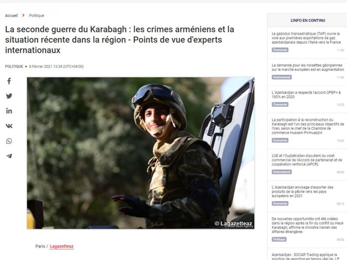 French media publishes article on Armenia