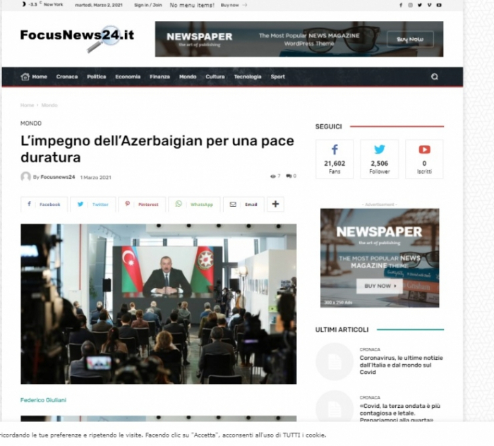   Pressekonferenz des aserbaidschanischen Präsidenten im Rampenlicht der italienischen Medien  