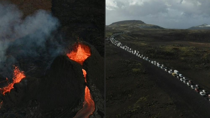   Curious lava lovers flock to spectacular erupting volcano in Iceland -   NO COMMENT    