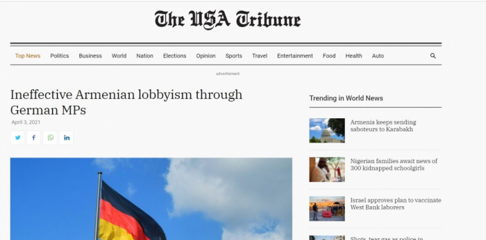   The USA Tribune: "Ineficacia del lobby armenio a través de los diputados alemanes"  