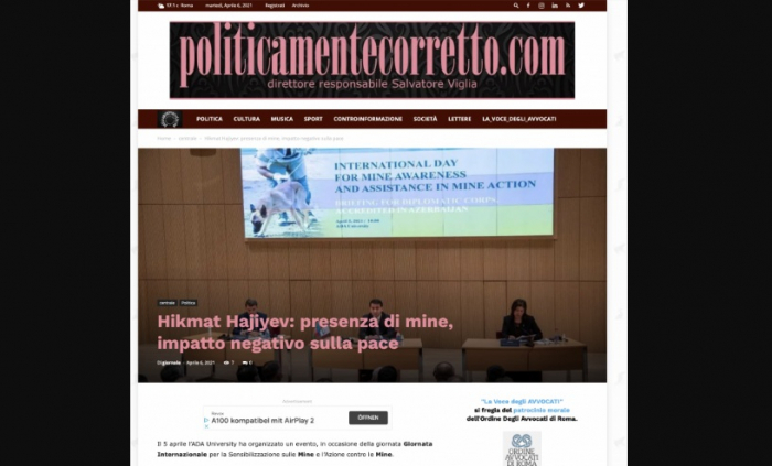   La prensa italiana informa sobre la amenaza de las minas terrestres en Nagorno-Karabaj  