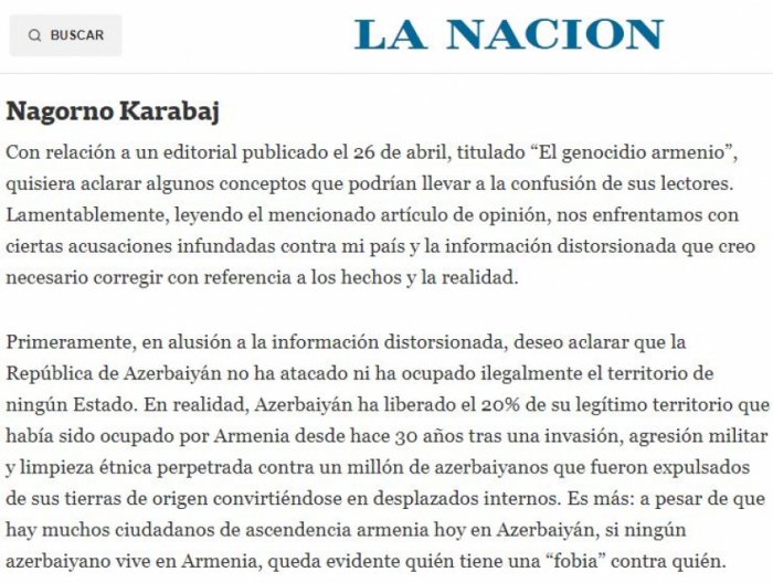 Argentina mətbuatında erməni yalanları ifşa edildi  
