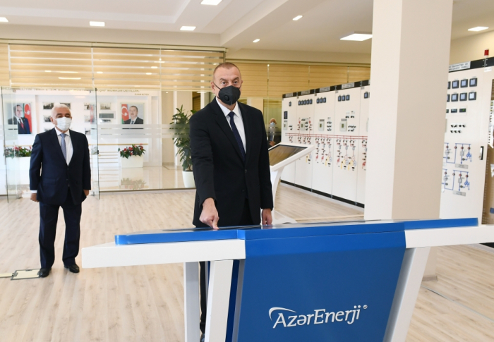  Präsident Aliyev nimmt an der Eröffnung des rekonstruierten Umspannwerks in Baku teil 