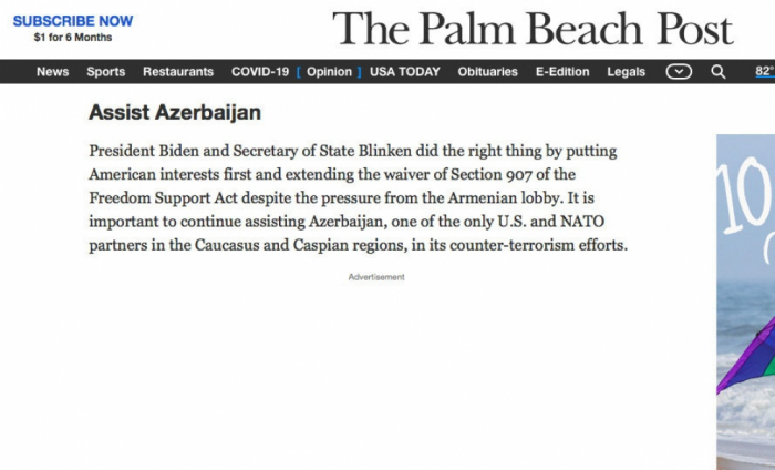  صحيفة “The Palm Beach Post” تصدر مقالاً بعنوان "فلنساعد أذربيجان" 