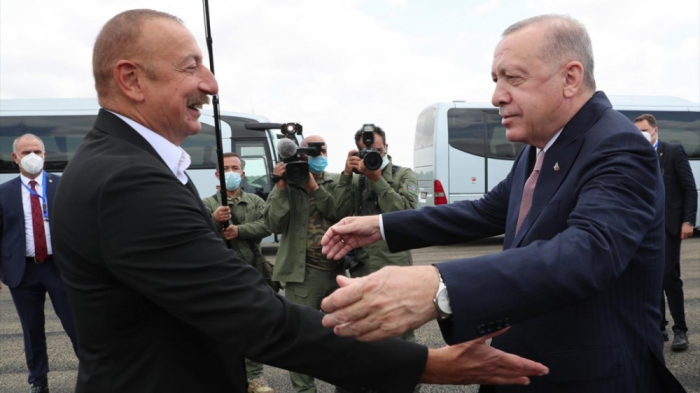  Ilham Aliyev trifft sich mit Recep Tayyip Erdogan in Füzuli - FOTOS