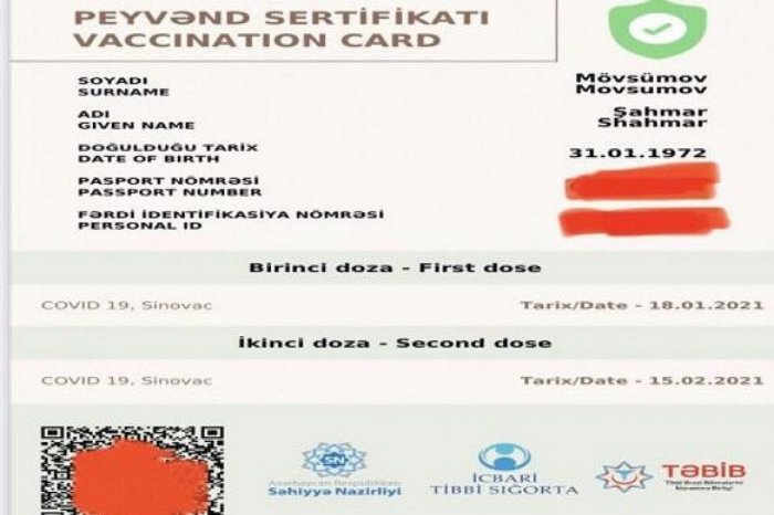    “Peyvənd sertifikatı” müddətsizdir   
