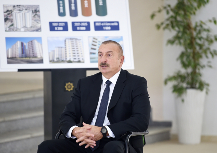     Präsident Aliyev:   Heute stellen wir durch den Wiederaufbau dieser Gebiete historische Gerechtigkeit wieder her  