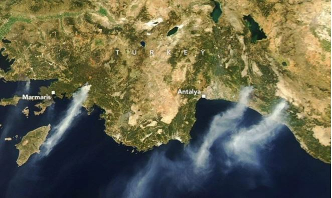     NASA  Türkiyədəki yanğınlarla bağlı görüntülər yaydı-   FOTO      