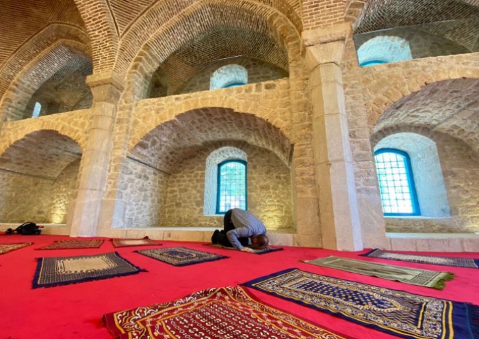   Natives of Shusha perform prayer at Govhar Agha mosque  