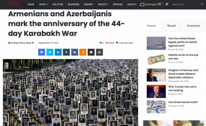 “Foreign Policy” 44 günlük müharibənin ildönümündən yazıb
