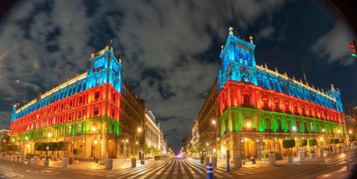  Mexico City illuminated with colors of Azerbaijani flag -  PHOTOS  