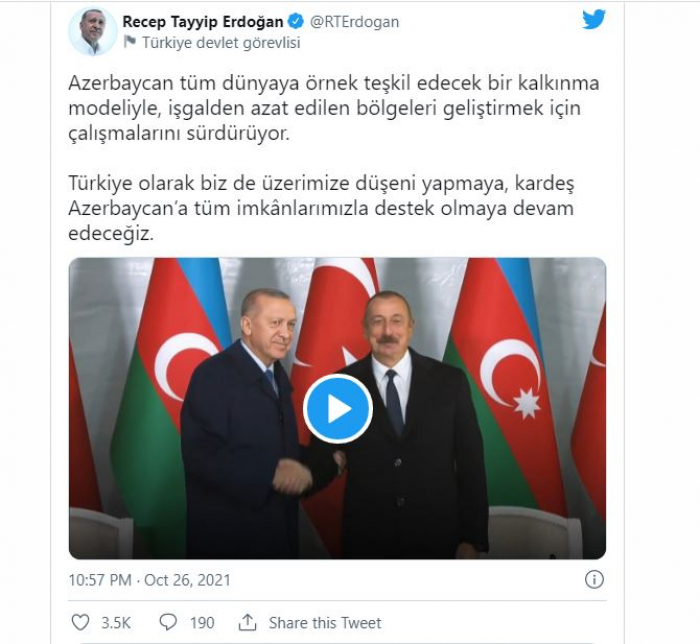 Der türkische Präsident hat ein Video über Aserbaidschan geteilt