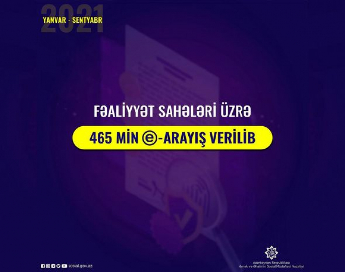 Nazirlik 9 ayda 465 min elektron arayış verib