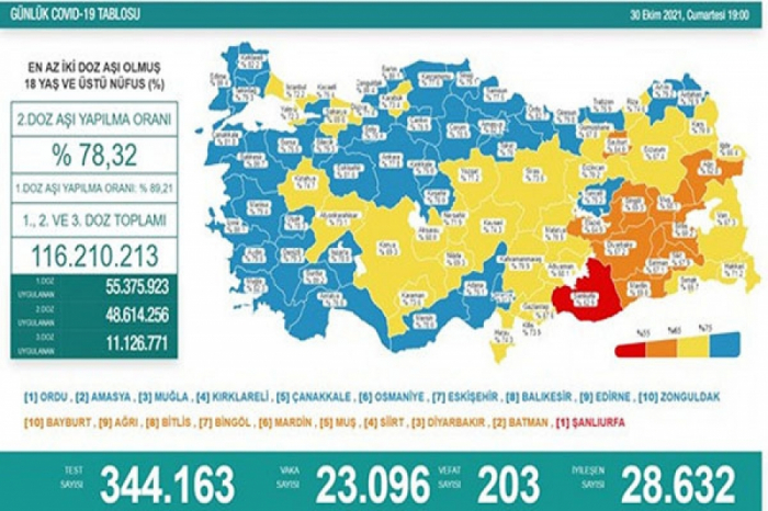 Bu gün Türkiyədə koronavirusdan 203 nəfər vəfat edib