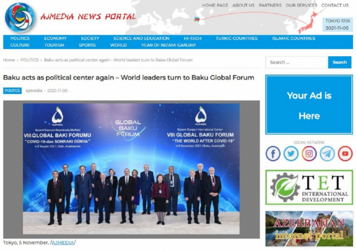 Yaponiya saytı Qlobal Bakı Forumundan yazdı  
