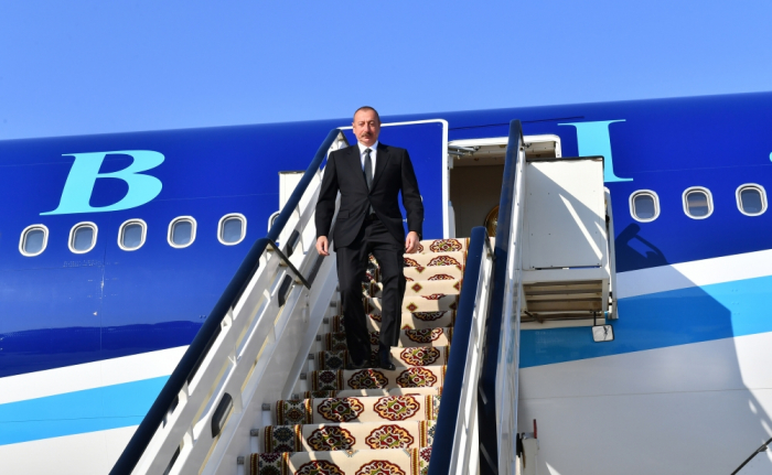 President of Azerbaijan Ilham Aliyev arrives in Turkmenistan
